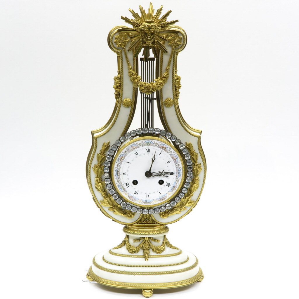 Gervais Paris Marble Lyre Pendulum Clock 1820 - 1840